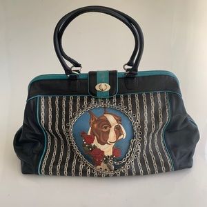Isabella Fiore boston terrier red roses chain bag